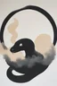 Placeholder: a minimalist style horror painting of a circular black smoke turning into a subtle snake shaped shadow . white background