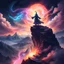 Placeholder: Epic anime artwork of a wizard atop a mountain at night, casting a cosmic spell into the dark sky that says "Stable Diffusion 3" made out of colourful energy with dragon