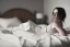 Placeholder: Billie Eilish, on the bed, in my underwear, pale skin, high detail, realistic, 8k, not to be distinguished from a photo