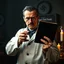 Placeholder: A ww2 german scientist in a lab coat holding a demonic grimoire