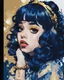 Placeholder: Poster in two gradually, a one side darkblue tones and other side gold tones, the Singer Melanie Martinez face, painting by Yoji Shinkawa,