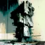 Placeholder: A abstract minimalist painting of Lebbeus Woods brutalist concrete bunker tower architecture. Breaking apart. In a desolate landscape. In the style of by Ashley Wood and Justin Mortimer. Large oil brushstrokes