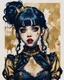 Placeholder: Poster in two gradually, a one side malevolent goth vampire girl face and other side the Singer Melanie Martinez face, full body, painting by Yoji Shinkawa, darkblue and gold tones,