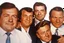 Placeholder: a photo of 5 men in their 30s, antique photo, add background, hand on some sholders