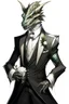 Placeholder: A silver Dragonborn from dnd wearing a tuxedo