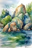 Placeholder: Rock Water. watercolor drawing