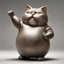 Placeholder: a whimsical adorable toy coin safe which is shaped like a fat cat, one arm in the air, coin slot in top of head, complex contrast, realistic, concept art, by Fernando Botero