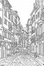 Placeholder: Imagine crafting a clean and minimalist coloring page. Create an image that encapsulates the charm of Genova 's vibrant streets with a focus on unique architectural features and the lively atmosphere. Maintain simplicity by using only a white background and black lines, ensuring no other colors are present. Convey the joy and liveliness of wandering through the streets of this Italian city without people within the confines of a 9:11 aspect ratio