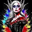 Placeholder: Lady Gaga as a sexy evil demon portrait || T-shirt art, minimalist, watercolor fountain pen, violent colors, sinister, by Zdzislaw Beksinski, by Carri Ann Baade, artistic diffusion, ink splatter.