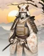 Placeholder: Fascinating portrait of male samurai in exquisite ukiyo-e porcelain armor, adorned with delicate floral motifs, harmonious combination of soft whites and earthy tones, powerful pose, with samurai helmet, imposing presence accentuated by the grip of a magnificent white porcelain katana . Ukiyo-e inspired landscape, golden sunset and Sakura trees create a captivating cinematic atmosphere. Full body