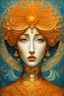 Placeholder: Masterpiece, full head on image, full image, Abstract, In the style of Aubrey Beardsley, Naoto Hattori, jean cocteau, accent soft color orange Masterpiece