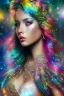 Placeholder: photo realistic painting ((full body)) ((stunningly attractive)) a woman at a music festival, ((perfect feminine face)), (+long colorful wavy hair), (+glitter freckles), glitter, wearing a dress, intricate, 8k, highly detailed, volumetric lighting, digital painting, intense, sharp focus, sitting on a majestic chair