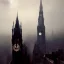 Placeholder: Skyline Gotham city, Neogothic architecture,Beaux Arts architecture by Jeremy mann, point perspective,