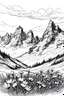 Placeholder: Alp flowers surrounded by mountains in the Alps, sketch drawing