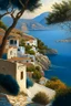 Placeholder: Greece landscape, painting, detailed