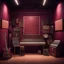 Placeholder: Eastern Musical Instruments In A Music Studio Made Of Grunge Maroon Walls With Marquees Lights 80s Style.