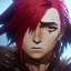 Placeholder: Barbarian anime character, animal hide armor, physically fit, tribal tattoos, scars, washboard abs, red facepaint, green hair, dark eyeshadow, intricate eyeliner, soft round eyes, beads in hair, 8k resolution, cinematic smooth, intricate details, vibrant colors, realistic details, masterpiece, oil on canvas, smokey background