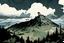 Placeholder: a map, forest, a hill, mountain,, comic book, post -apocalypse, gray, sky, clouds