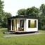 Placeholder: Create a small modern prefab house with white, gold and black colors, photo