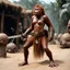 Placeholder: [high res photo by Ray Harryhausen] the Orangutang Queen smiles, ready to fight, in dust, rust and blood, her body is covered with cartridge belts