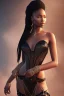 Placeholder: A portrait of a beautiful curvaceous black woman with long black hair, wearing a lace black corset, wizard, magical, ethereal, intricate, bright lighting, . Concept art by wlop. Ultra quality 8k.