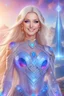 Placeholder: cosmic woman smile,beautiufos rainbow, admiral from the future, galactic confédération, fine whole face, crystalline skin, expressive blue eyes,rainbow, smiling lips, very nice smile, costume pleiadian, Beautiful tall woman pleiadian Galactic commander, ship, perfect datailed golden galactic suit, high rank, long blond hair, hand whit five perfect detailed finger, amazing big blue eyes, smilling mouth, high drfinition lips, cosmic happiness, bright colors, blue, pink, gold, jewels, realist,
