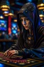 Placeholder: ninja witch at narcicist bingo, photo-realistic, shot on Hasselblad h6d-400c, zeiss prime lens, bokeh like f/0.8, tilt-shift lens 8k, high detail, smooth render, down-light, unreal engine 5, cinema 4d, HDR