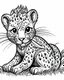 Placeholder: create a 2d black outline, "safari smiling cartoon baby gepard coloring book for toddlers", coloring page, low details design, black contour, coloring page design, simple background, colorful , card style, coloring page for kids, white background, sketch style, safari landscape, cartoon style