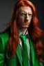 Placeholder: man, long red hair, long red jacket with green tie, green eyes,