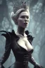 Placeholder: Hannah Waddingham as evil queen in black leather, busty, cleavage, dominatrix, curvy, angry, stern look. character design by cory loftis, fenghua zhong, ryohei hase, ismail inceoglu and ruan jia. unreal engine 5, artistic lighting, highly detailed, photorealistic, fantasy