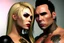 Placeholder: Jason David Frank short dark hair with hugging pretty blonde shorthaired sad girl crying, photo realistic, modern dark fantasy, penthouse