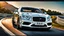 Placeholder: A sleek white shiny (((Bentley Porsche))), its contours and details perfectly captured in a (((cinematic view))), zipping along a winding road under a beautiful blue black night sky