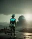 Placeholder: Ultra Realistic retro sci-fi 1960 scene, waist up view portrait, blonde woman, sweet young Marilyn Monroe face, perfect iris, tight latex coat, Strange planet background, Retro sci-fi style glass helmet, fog, rain, soft color, highly detailed, unreal engine 5, ray tracing, RTX, lumen lighting, ultra detail, volumetric lighting, 3d, finely drawn, high definition, high resolution.