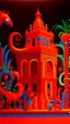 Placeholder: A neon orange digital realm with pixels designed in Oaxacan alebrijes painted by Giorgio de Chirico