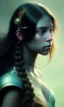 Placeholder: young girl, cute, beautiful, long hair, black hair, green skin, brown eyes, turquoise dress, head and shoulders portrait, 8k resolution concept art portrait by Greg Rutkowski, Artgerm, WLOP, Alphonse Mucha dynamic lighting hyperdetailed intricately detailed