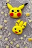 Placeholder: cute and nice faced marzipan Pikachu on a lace blanket on a kitchen table