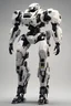 Placeholder: mecha amp suit exoskeleton, prototype, used condition, front view, side view