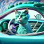 Placeholder: : A crazy cat driving a convertible sports car, inspired by the whimsical paintings of René Magritte, with a muted blue and green palette, where the car is in focus and the surroundings are blurred into abstract shapes, framed with an intricate lace pattern. Modifiers: sharp focus illustration photorealistic dynamic lighting 4K 3D colourful hdr very cute cinematic postprocessing Alphonse Mucha Tim Burton salvator dali Dr Seuss Craig Rutkowski