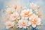 Placeholder: Several gorgeous, highly detailed, elegant and delicate pale orange, pale pink and white flowers against a bokeh background in shades of blue, realistic, oil on canvas, professional award winning art