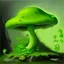 Placeholder: A lime green peak with mushrooms painted by Leonardo da Vinci