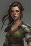 Placeholder: broad female half elf brown hair fighter