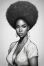 Placeholder: Create a coloring page of a beautiful curvy black female looking to the side with la curly afro. No shading, No color, define lines, clean lines
