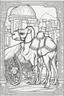 Placeholder: coloring page for kids, camel cart, thick outline, low details, no shading, no color