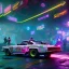 Placeholder: photo quality, unreal engine render, highest quality, stop-motion animation, vivid neon colors, volumetric lighting, cyberpunk 2077, classic car junkyard, deep colors in a dark setting background, post-apocalyptic,