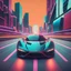 Placeholder: V12 engine luxury car driving on the autobahn. The background milieu is futuristic and synth wave-inspired 4k realistic