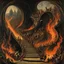 Placeholder: infinity stretch of apparitional souls descending down a winding staircase to an underworld realm of fire and lava flows and brimstone, sinister, profound, dramatic, and fantastical infernal atmosphere of Hades, matte oil painting by Bosch and Goya and Botticelli