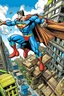 Placeholder: flying superman delivers pallets of goods by comics