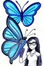 Placeholder: dibujo super bonito y detallado de una mariposa de los abismos en el fondo, aparece una adolescente con gafas y un perrete azul.