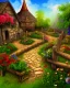 Placeholder: medieval fantasy village with flowers rpg art painterly