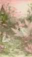 Placeholder: A pink realm with fairies in stylish ink drawing painted by Vincent van Gogh